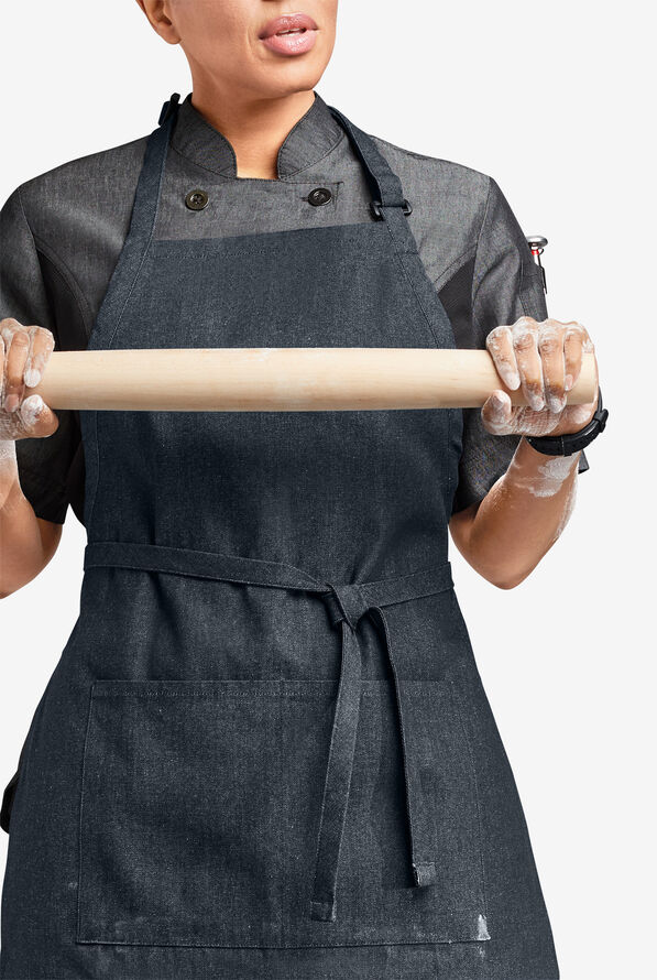 Delantal unisex ajustable de chef Industry Line Value de tela vaquera con pechera  - Blue Denim - 2