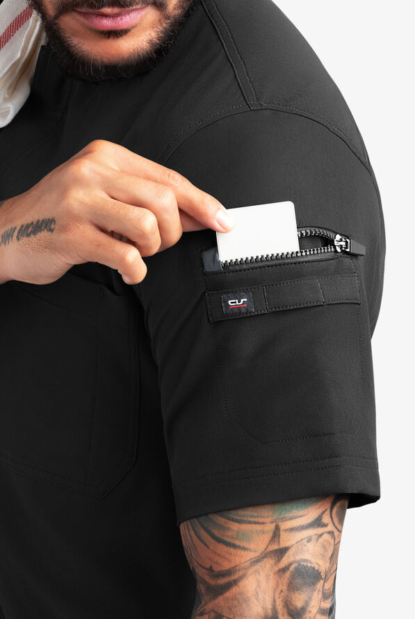 CHEF PERFORMANCE Men's 3-Pocket Zipper Closure STRETCH Chef Coat - Black/Pewter - 4