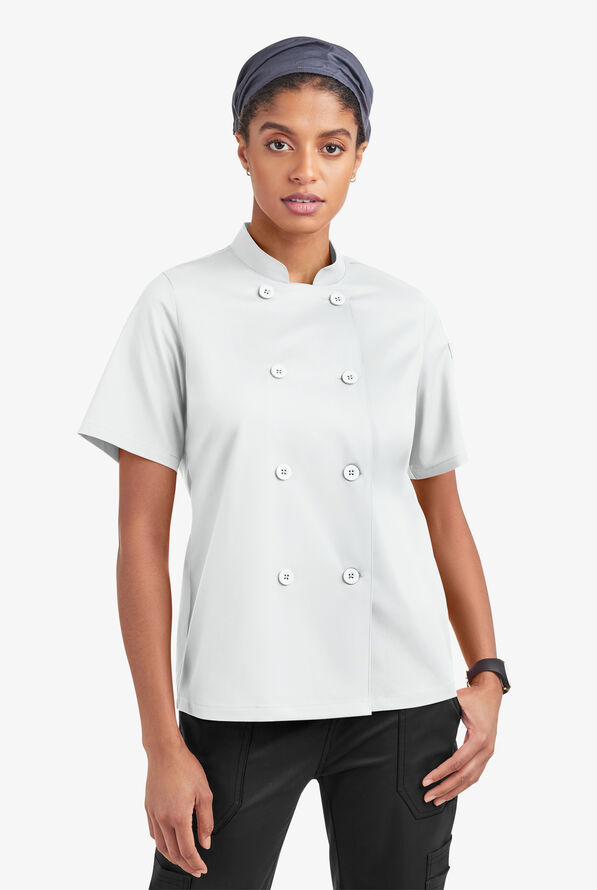 Chaqueta reversible de gastronomía CHEF 360 STRETCH con mangas cortas y doble abotonadura para mujer - White - 1