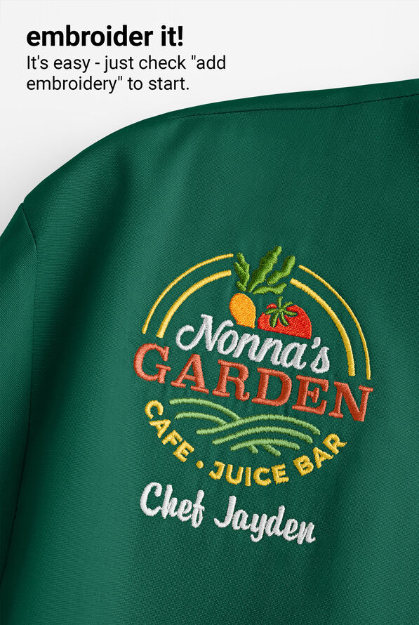 LIGHTWEIGHT Men's 2-Pocket Short Sleeve w/ Mesh Side Panels Chef Coat - Hunter/Black - 3