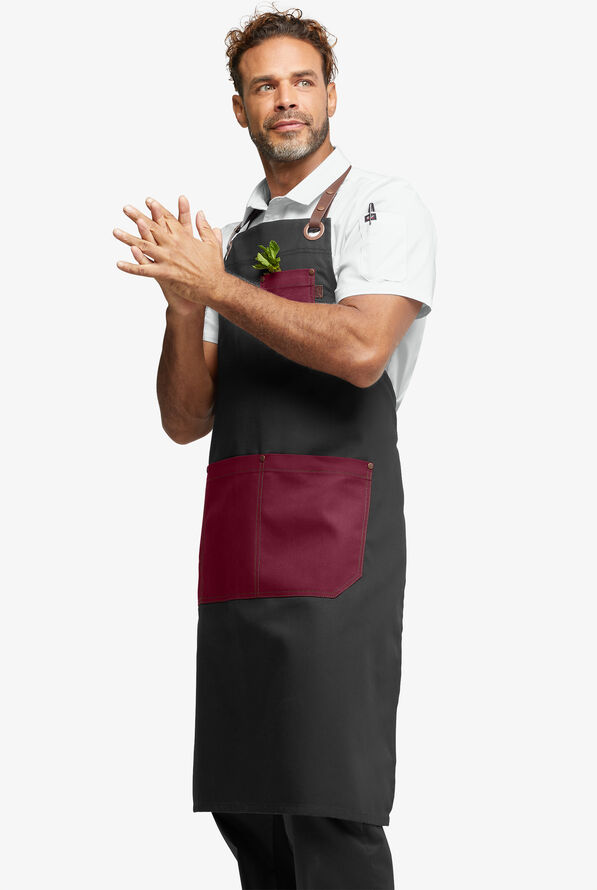Industry Line Unisex Color Blocked Canvas Chef Apron - Black/True Burgundy - 4