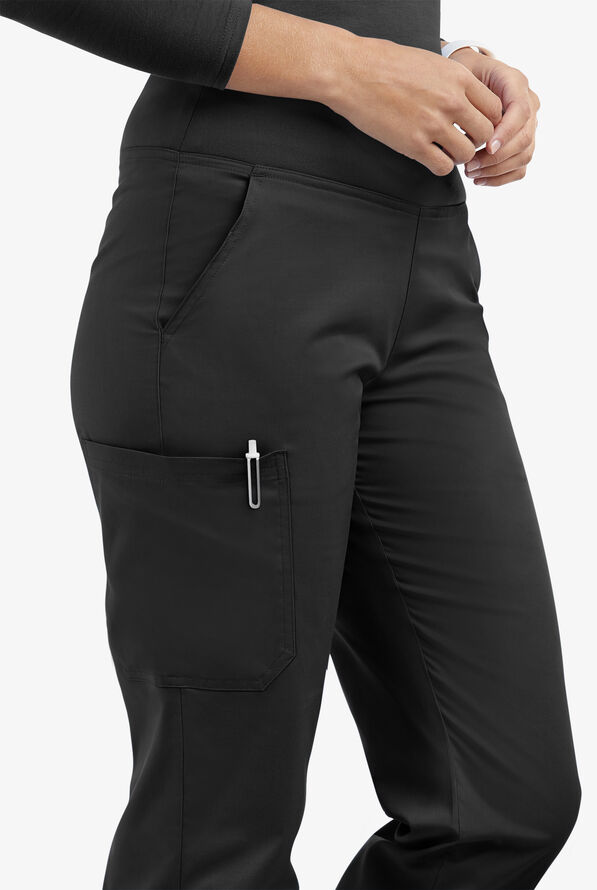 CHEF 360 Women's 4-Pocket Stretch Knit Waistband Yoga Chef Pants - Black - 4