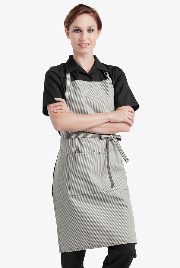 Industry Line Ivory with Midnight Blue Railroad Denim Unisex 2-Pocket Adjustable Bib Chef Apron - null - 1