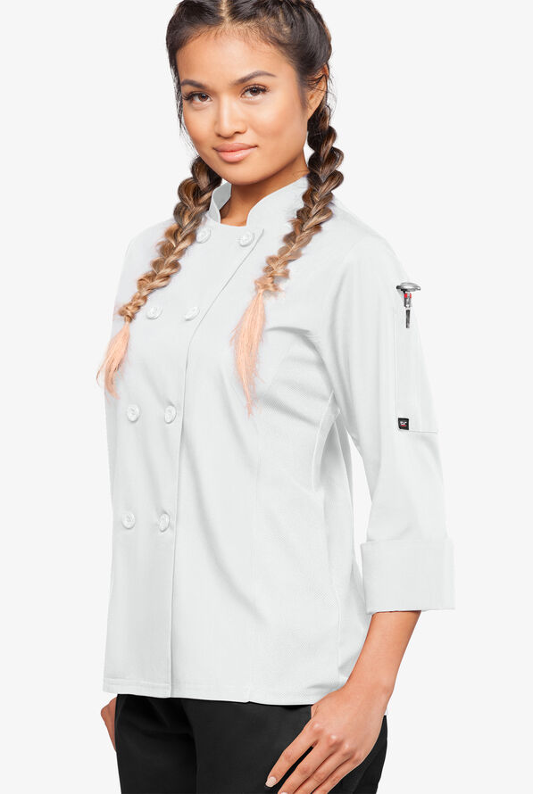 Chaqueta manga 3/4 de gastronomía con puños napolitanos y paneles laterales de malla para mujer - White - 1