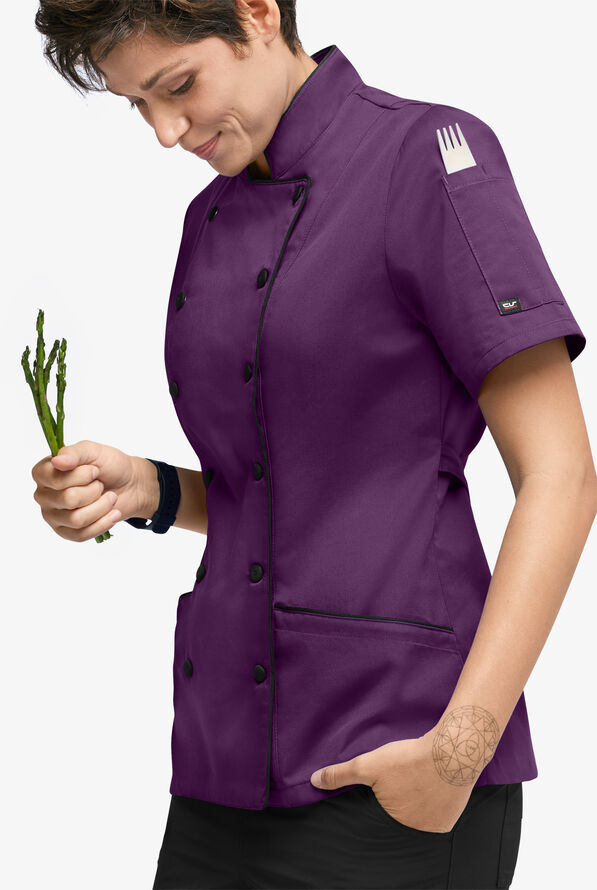 Chaqueta manga corta de chef Chef Uniforms con 3 bolsillos para mujer - Eggplant/Black - 2