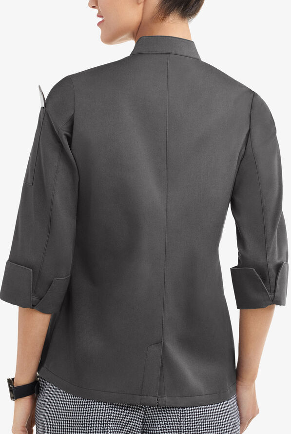 On The Line Women's 1-Pocket Reversible Double Breasted Closure 3/4 Sleeve Chef Coat - Pebble Grey - 4