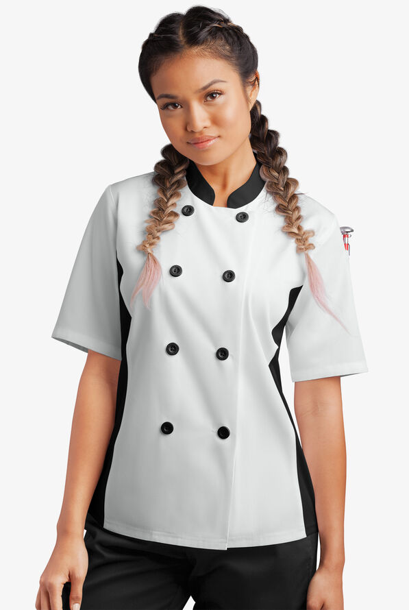 Chaqueta de gastronomía con mangas cortas y paneles de malla para mujer - White/Black - 1