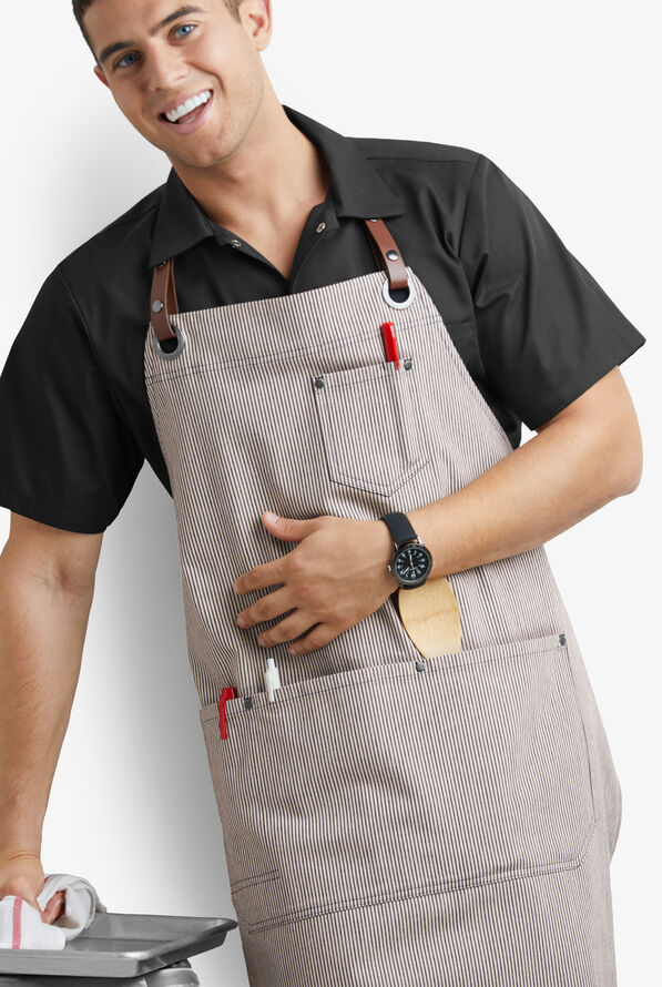 Industry Line Railroad Stripe Denim Unisex 5-Pocket Adjustable Bib Chef Apron - null - 3