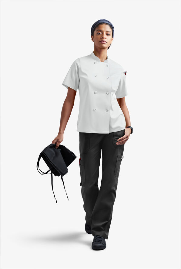 Chaqueta reversible de gastronomía CHEF 360 STRETCH con mangas cortas y doble abotonadura para mujer - White - 2