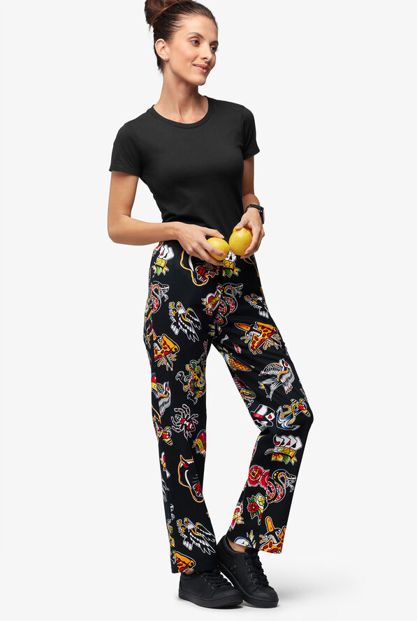 Pantalón estampado de chef UA CHEF™ Inkaholic Black con 4 bolsillos para mujer - null - 4