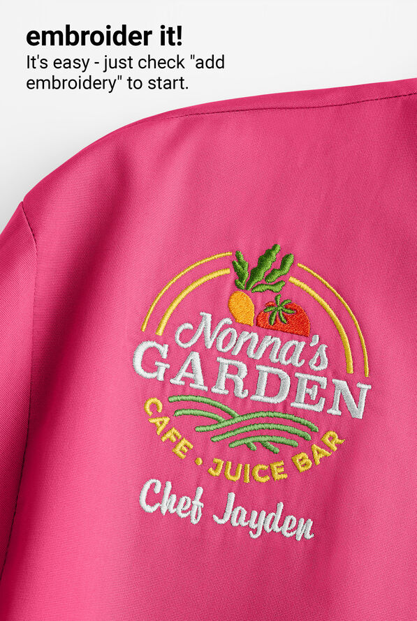 LIGHTWEIGHT Women's Short Sleeve 1-Pocket Tech Mesh Side Panel Chef Coat - Fuchsia/Black - 6