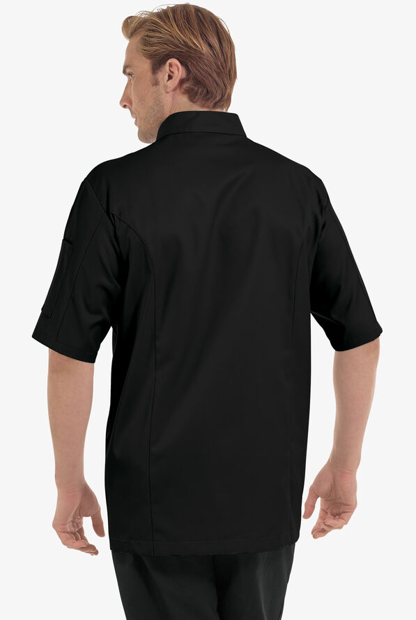 100% Egyptian Cotton Men's 2-Pocket Short Sleeve Traditional Chef Coat - Black - 2