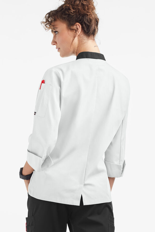 Chaqueta de gastronomía con mangas 3/4 y botones de plástico para mujer - White/Black - 2