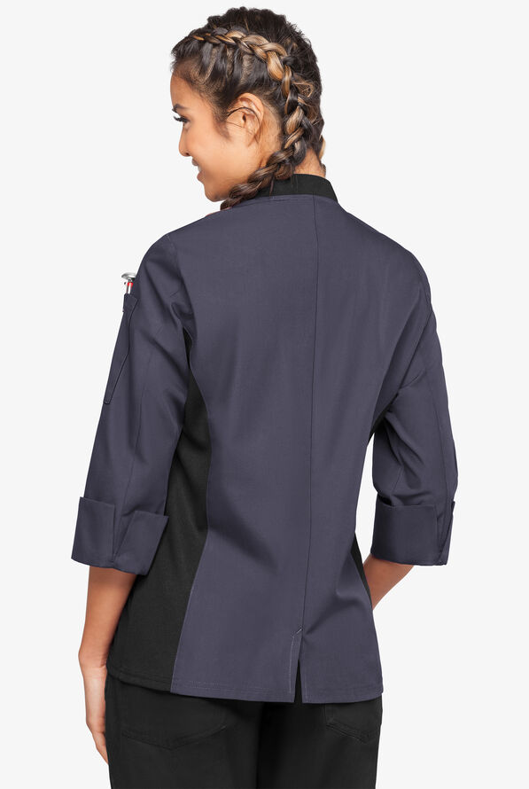 Chaqueta manga 3/4 de gastronomía con puños napolitanos y paneles laterales de malla para mujer - Granite/Black - 2