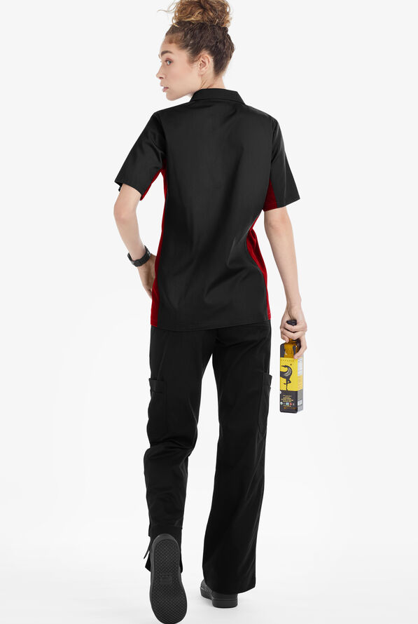 Camisa manga corta de gastronomía Versa de 65/35 poliéster/algodón con botones y 1 bolsillo para mujer - Black/Red - 2
