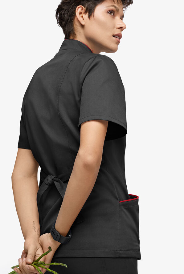 Chef Uniforms Women's 3-Pocket Short Sleeve Executive Chef Coat - Black/True Red - 3