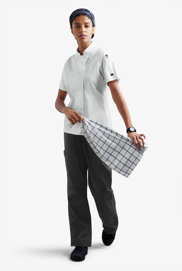 CHEF 360 Women's 1-Pocket Short Sleeve Reversible Double Breasted STRETCH Executive Chef Coat - White - 5