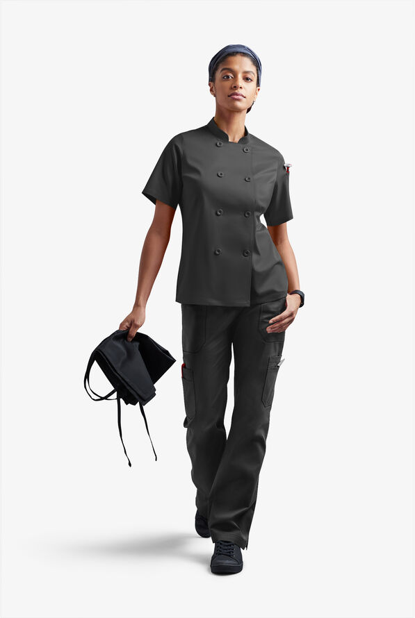Chaqueta reversible de gastronomía CHEF 360 STRETCH con mangas cortas y doble abotonadura para mujer - Black - 2