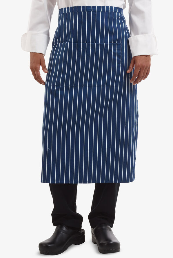 Chef Chalk Stripe Navy Printed Premium Unisex 2-Pocket Bistro Chef Apron - null - 1