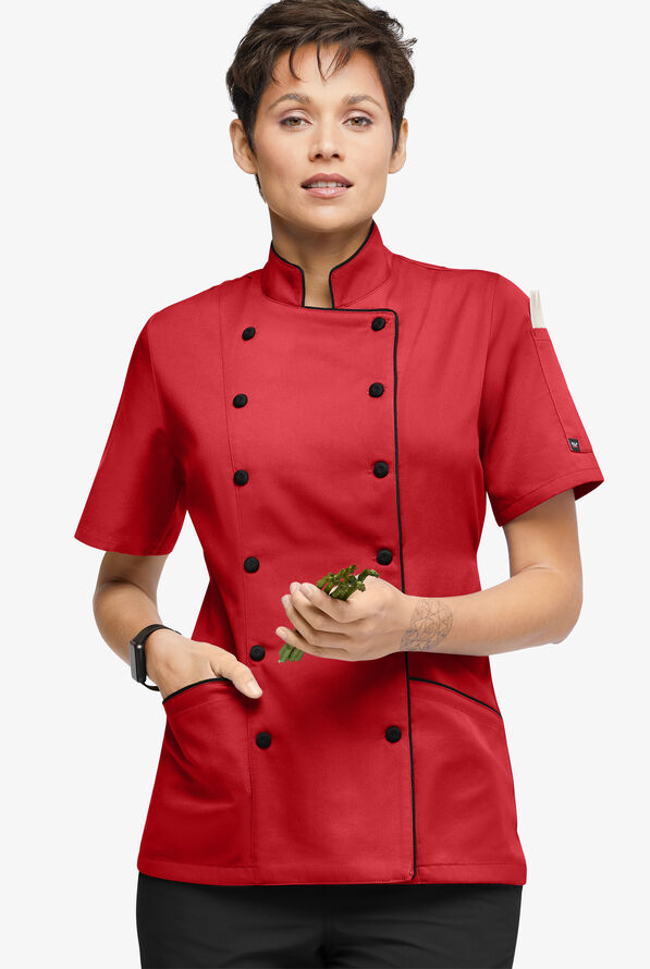 Chaqueta manga corta de chef Chef Uniforms con 3 bolsillos para mujer - True Red/Black - 1