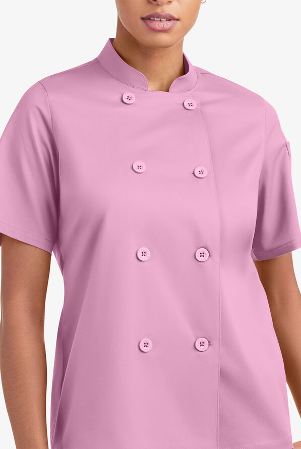 CHEF 360 Women's 1-Pocket Short Sleeve Reversible Double Breasted STRETCH Executive Chef Coat - Sweet Rose - 8