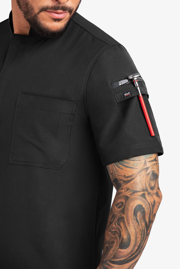 CHEF PERFORMANCE Men's 3-Pocket Zipper Closure STRETCH Chef Coat - Black/Pewter - 3