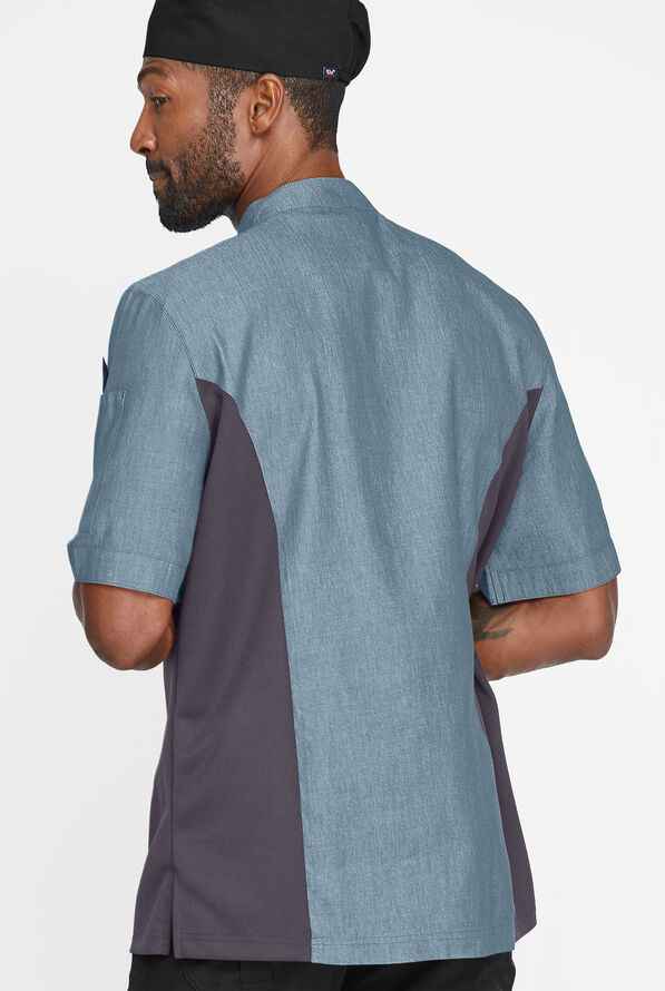 Chaqueta manga corta de gastronomía Industry Line de tela batista con paneles de malla y 2 bolsillos para hombre - Light Blue Chambray/Pebble Grey - 2