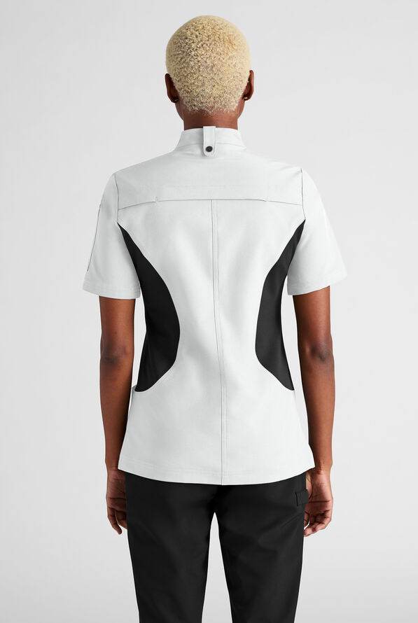 CHEF PERFORMANCE - Chaqueta manga corta de chef con panel de malla para mujer - Poliéster/Spandex - Elastizada - White/Black - 2