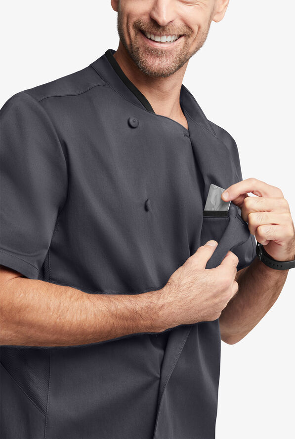 Chef Uniforms Men's Mesh Side Panel Single Breasted Executive Chef Coat - Pewter/Black - 3