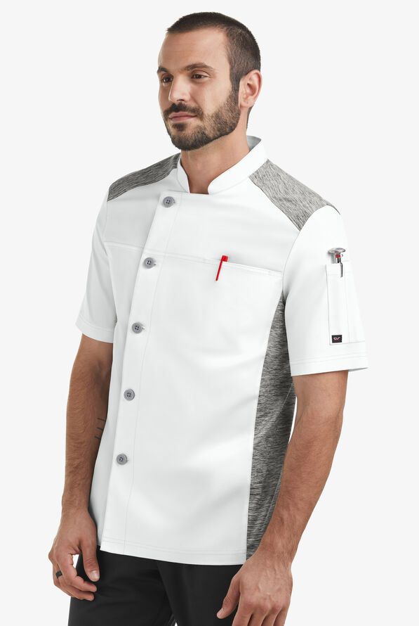 Chaqueta manga corta de gastronomía Chef 360 STRETCH con paneles de tejido y 2 bolsillos para hombre - White/Silver Melange - 1