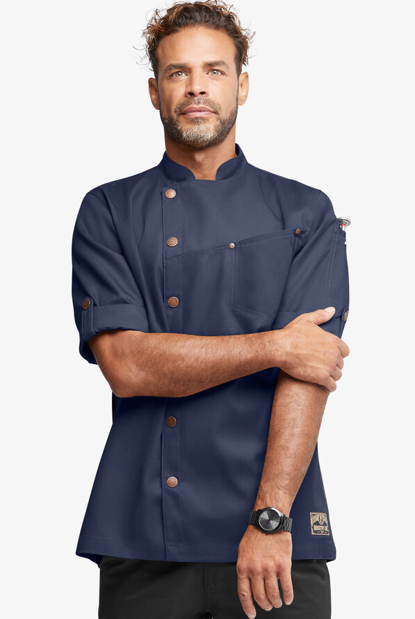 Chaqueta ejecutiva de chef Industry Line Workwear con cierre asimétrico y 3 bolsillos para hombre - Navy/Pewter - 1