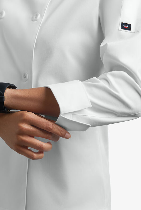 CHEF 360 Women's 1-Pocket Long Sleeve Reversible Double Breasted STRETCH Executive Chef Coat - White - 3
