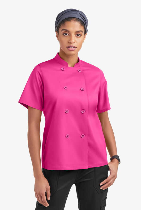 Chaqueta reversible de gastronomía CHEF 360 STRETCH con mangas cortas y doble abotonadura para mujer - Fuchsia - 1