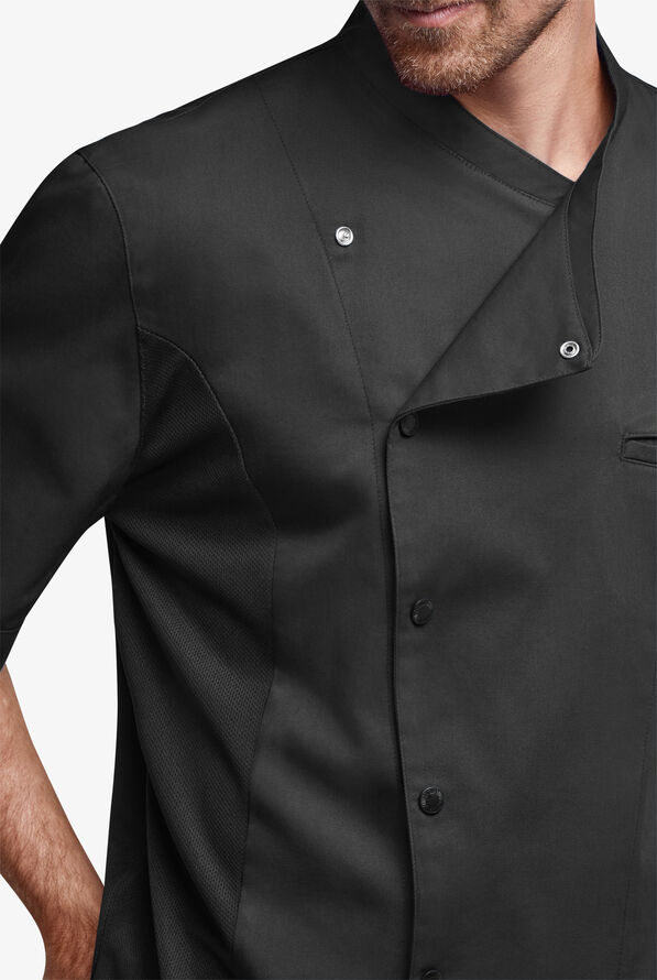Chef Uniforms Men's 2-Pocket Short Sleeve Snap Front Closure w/ Mesh Side Panels Executive Chef Coat - Black - 3