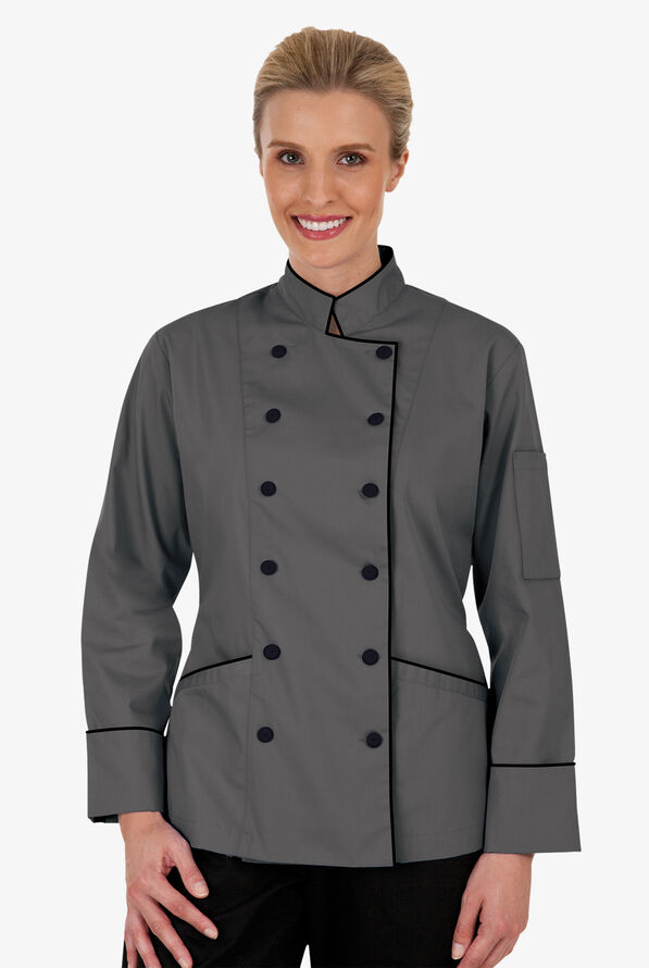 Women's White Chef Coat with Black Piping, Women's Chef Coats and Women