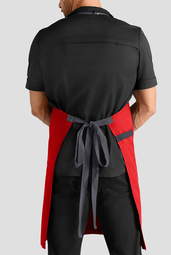 Industry Line Unisex Contrast Strap Bib Chef Apron - Flame Red / Pewter - 4