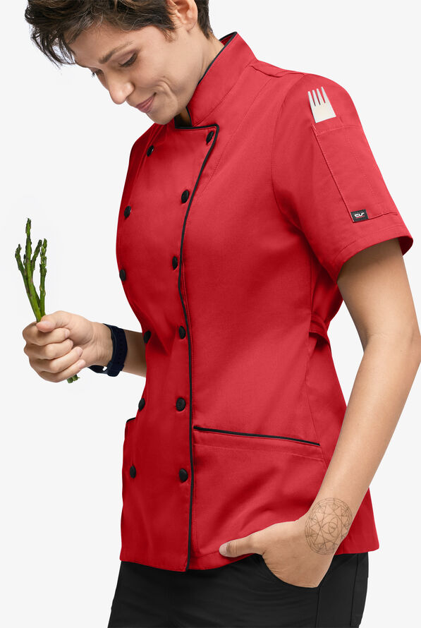 Chaqueta manga corta de chef Chef Uniforms con 3 bolsillos para mujer - True Red/Black - 2