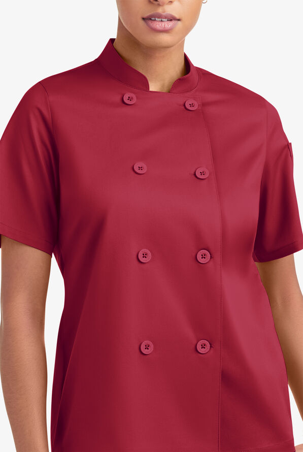 CHEF 360 Women's 1-Pocket Short Sleeve Reversible Double Breasted STRETCH Executive Chef Coat - Ruby - 8