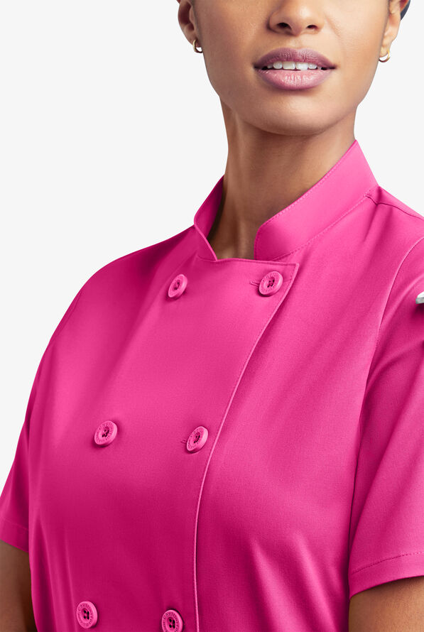 CHEF 360 Women's 1-Pocket Short Sleeve Reversible Double Breasted STRETCH Executive Chef Coat - Fuchsia - 6