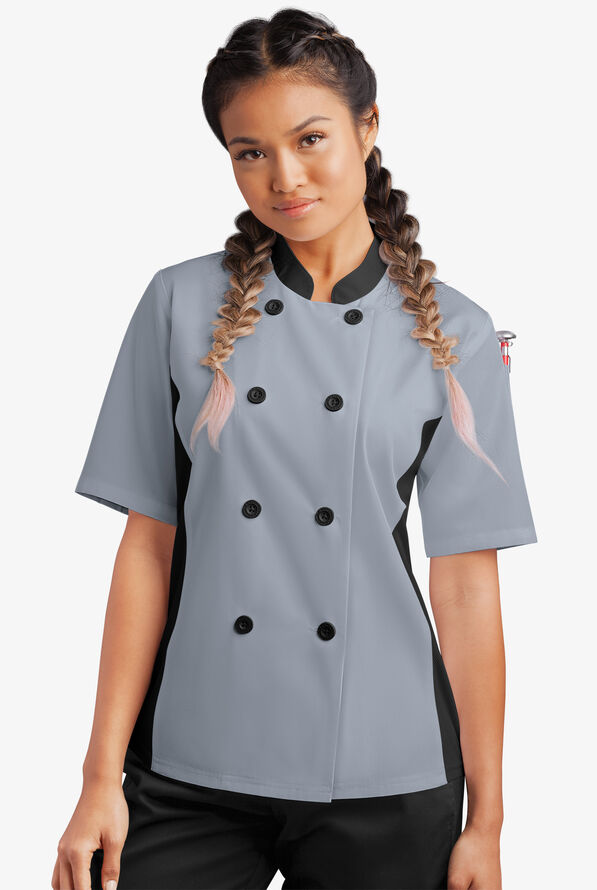 Chaqueta de gastronomía con mangas cortas y paneles de malla para mujer - Light Grey/Black - 1