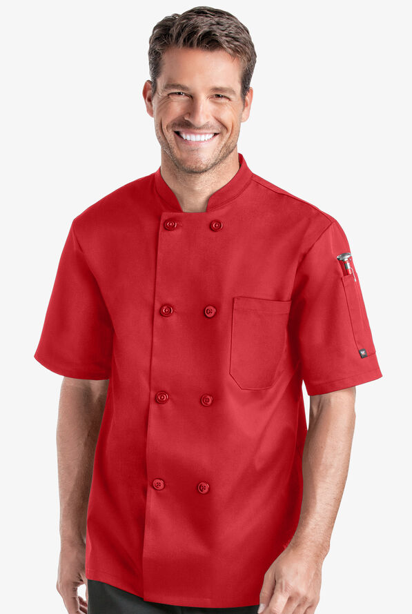 Chaqueta manga corta de chef On the Line Value con doble abotonadura reversible y 2 bolsillos para hombre - True Red - 1