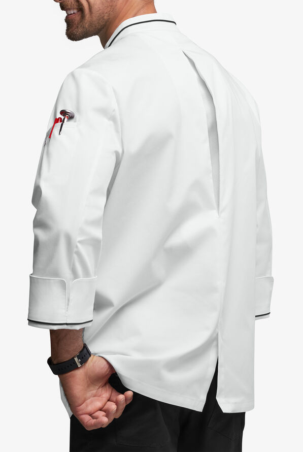 Chef Uniforms Men's 3/4 Sleeve Double Breasted Executive Chef Coat - White/Black - 2