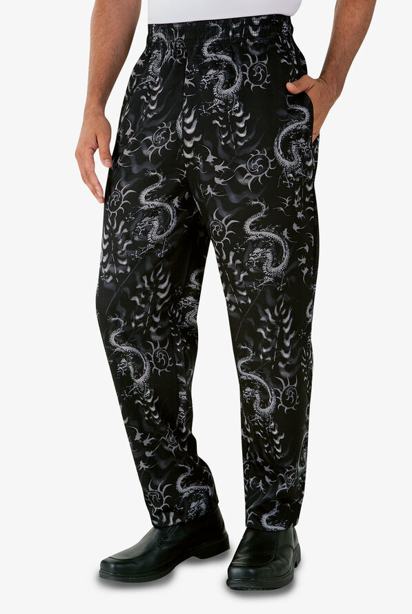 UA CHEF Men's Chef Essentials Black Baggy Pants, Printed Chef Pants