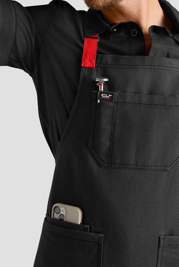Delantal unisex de chef Industry Line con correas en contraste y pechera - Black / Flame Red / Pewter - 2