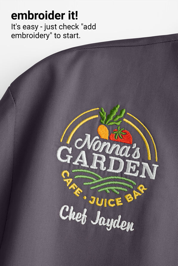 On The Line by ChefUniforms.com Men's 2-Pocket Reversible Double Breasted 3/4 Sleeve Chef Coat - Pebble Grey - 5