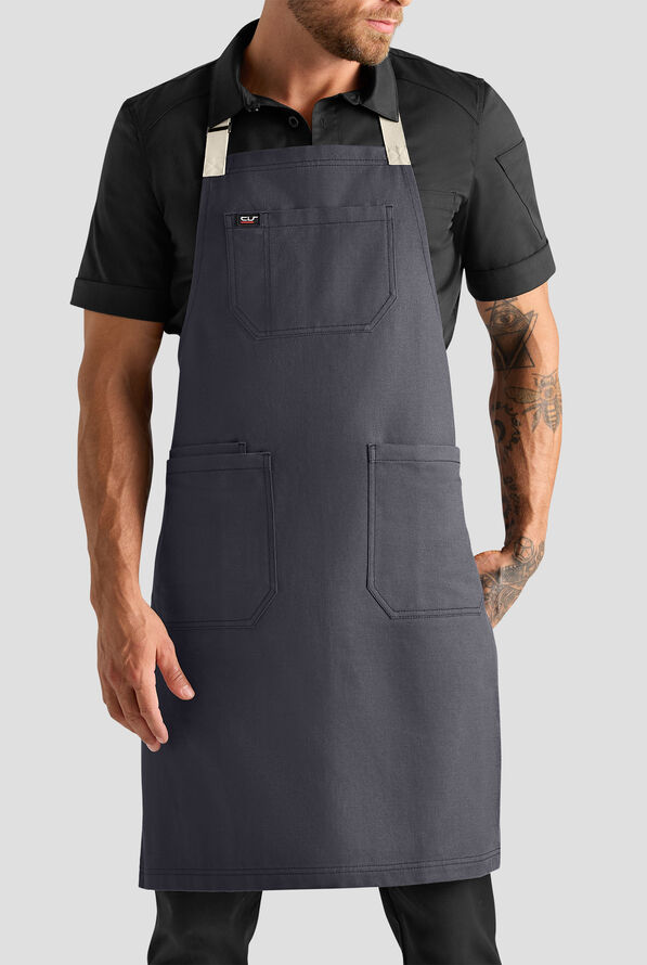Delantal unisex de chef Industry Line con correas en contraste y pechera - Pewter / Black / Natural - 1