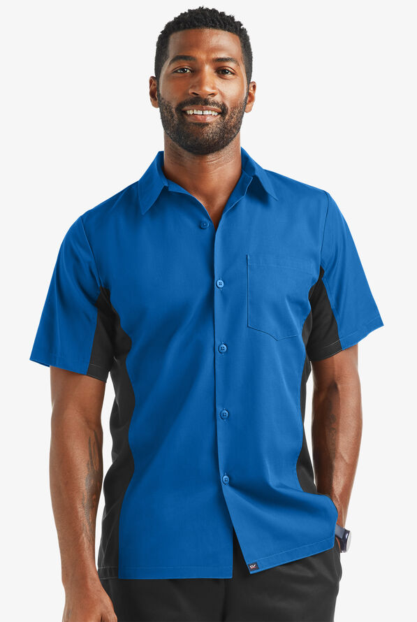 Camisa manga corta de gastronomía Versa de 65/35 poliéster/algodón con botones y 1 bolsillo para hombre - Royal/Black - 1