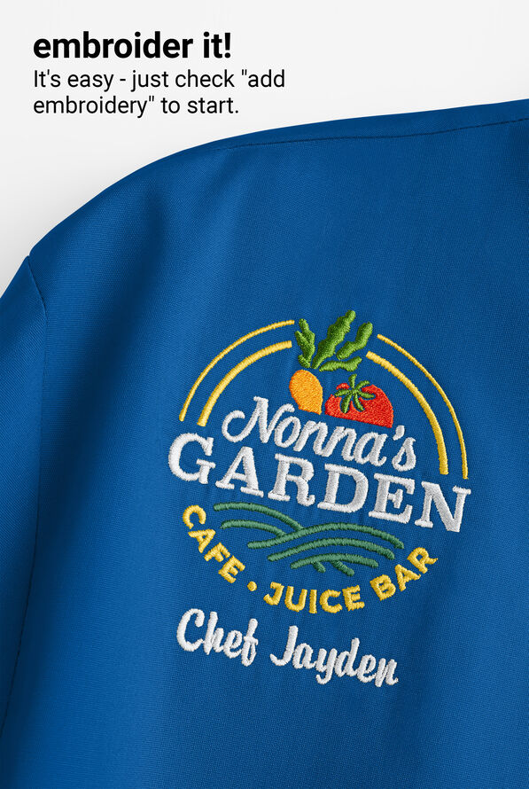 LIGHTWEIGHT Women's Short Sleeve 1-Pocket Tech Mesh Side Panel Chef Coat - Royal/Black - 6