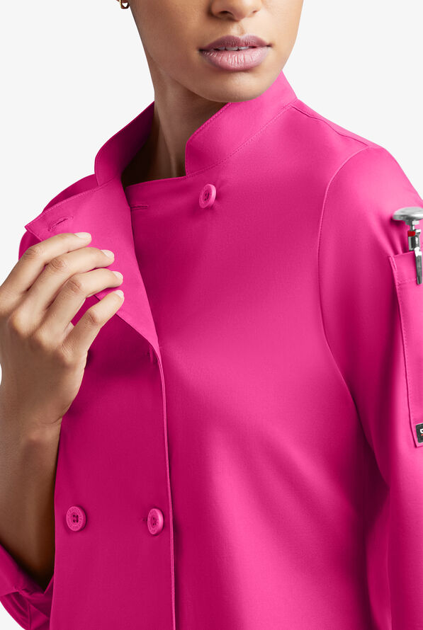 CHEF 360 Women's 1-Pocket Long Sleeve Reversible Double Breasted STRETCH Executive Chef Coat - Fuchsia - 3