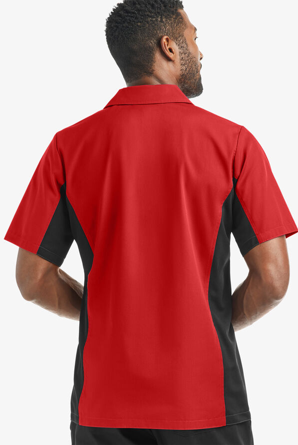 Camisa manga corta de gastronomía Versa de 65/35 poliéster/algodón con botones y 1 bolsillo para hombre - Red/Black - 2
